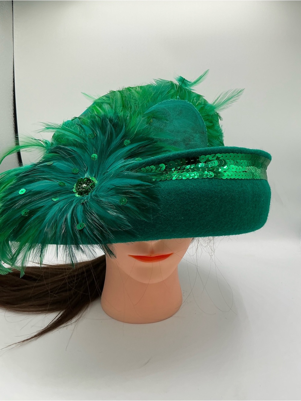Vintage Green Wool Deborah New York Elaborate dressy hat, church, derby